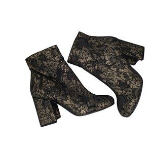 Marc Fisher Newbia Brocade Metallic Lace Booties Block Heel Size 7